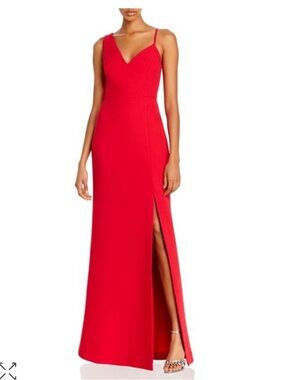 BCBGMaxAzria Red Asymmetric Crepe Gown